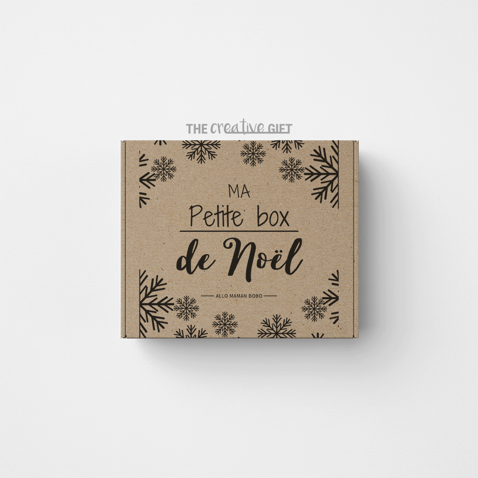 Mockup de la Petite box de Noël sur fond blanc pour Allo Maman Bobo.
